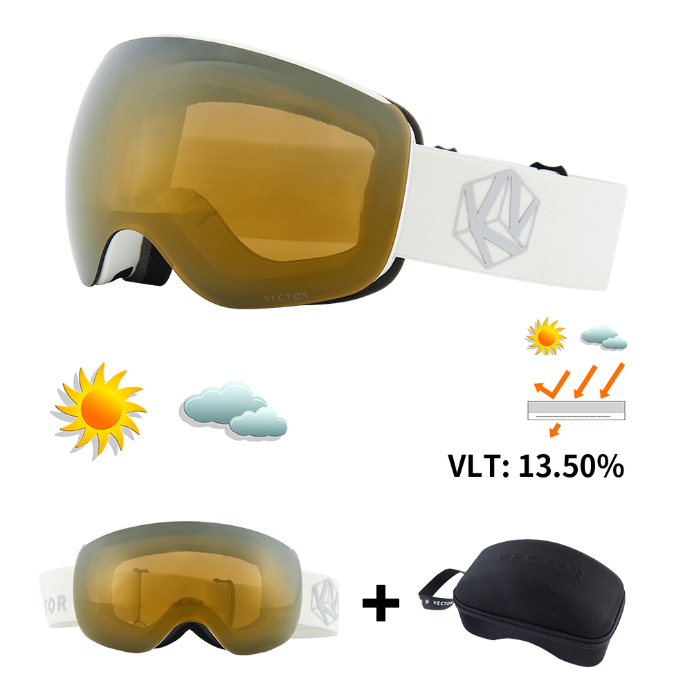 VECTOR OTG gafas de esquí Snowboard mujeres hombres gafas de esquí UV 400 gafas de protección contra la nieve adulto doble espejo esférico magnético: Azul oscuro