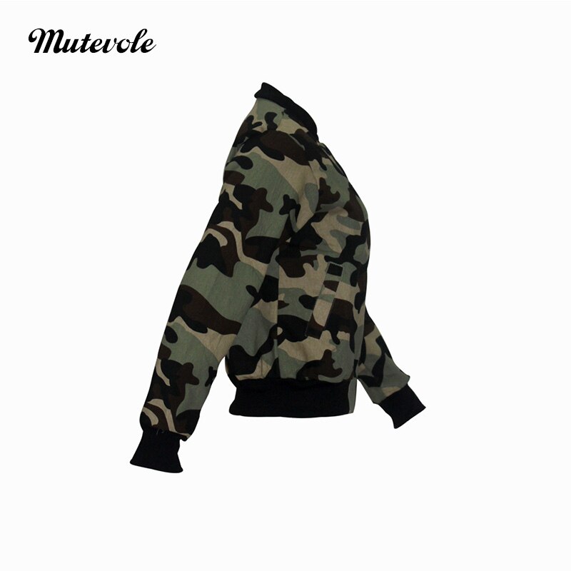 Mutevole efterår tynd camouflage jakke kvinder langærmet bomber jakke camo casual hærgrøn lomme beskåret jakke