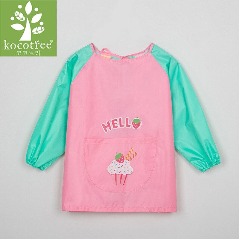 Kocotree baby slabbetjes cartoon waterdichte lange mouwen kinderschort speeksel handdoeken baby polyester boerendoek voor kinderen voeden: Roze ijs / S