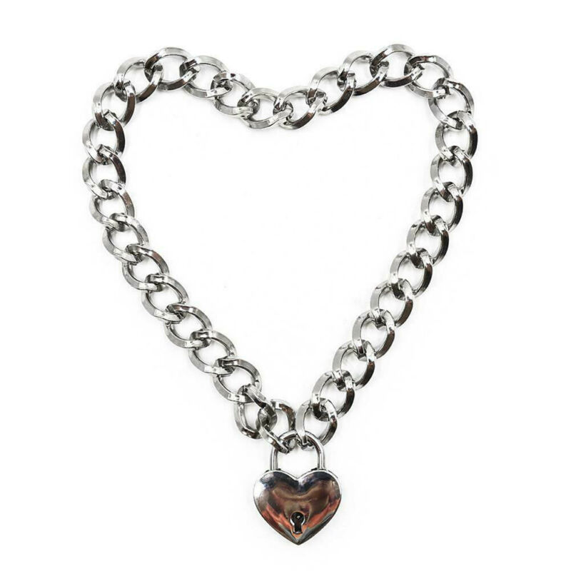 Silver Color Metal Collars Neck Pet Play Heart-Shape Padlock Metal Necklace For Dog