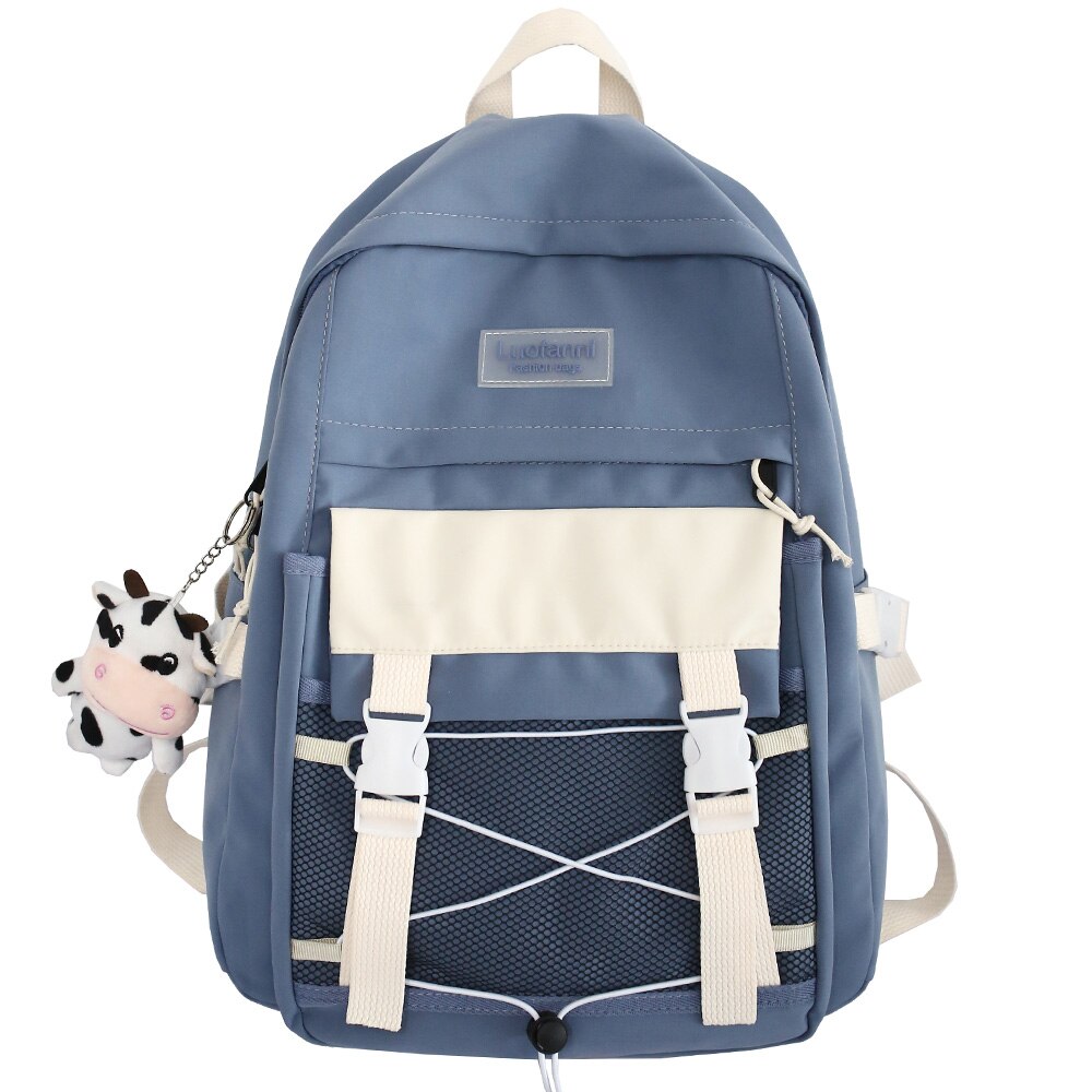 Vrouwelijke Mesh Harajuku Rugzak Student College Reizen Vrouwen Schooltas Kawaii Mode Boek Rugzak Leuke Meisje Laptop Tas Dame: blue / No Cows pendant