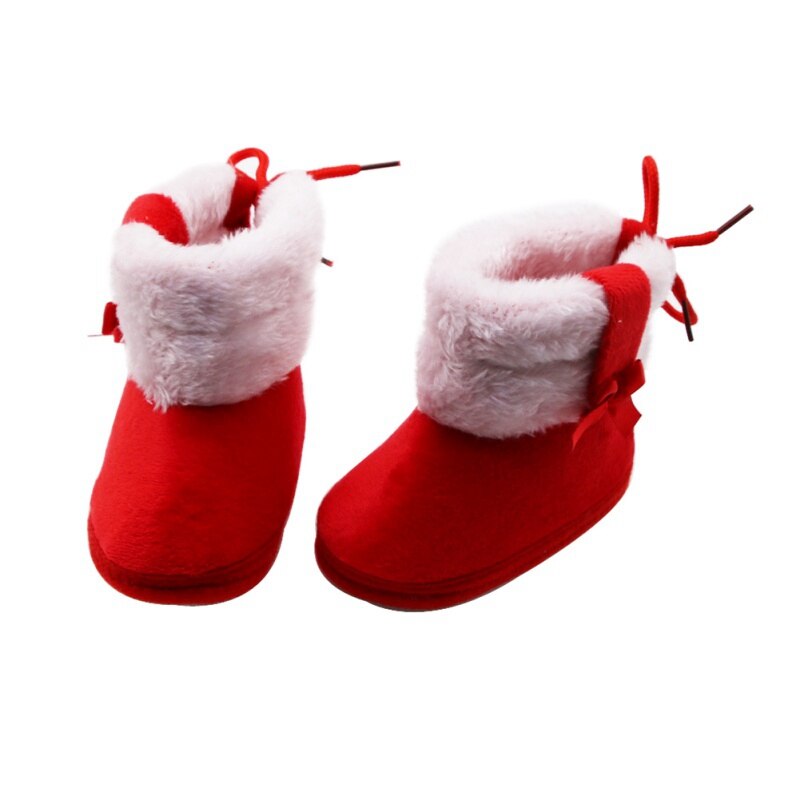 LXA-Winter Baby Boy Girl Cotton Snow Boots With Bow Tie Mid-tube Boots Infant Anti-slip Toddler Shoes