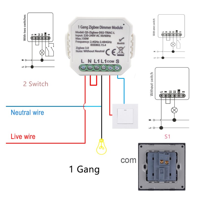 1 Tuya inteligente Dimmer interruptor relé Wifi de automatización de casa inteligente modulo de interruptor de atenuador de Control remoto Compatible con Alexa de Google