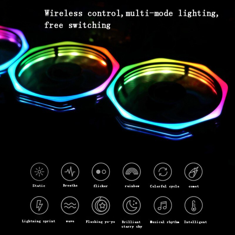 RGB Light Case Cooler Multi-mode LED Lights Silent Shock-Proof Wireless Remote Control Cooling Fan