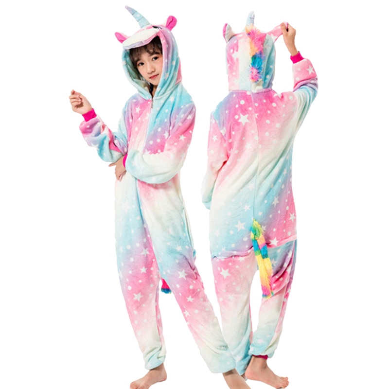 Jenter gutter vinter kigurumi stitch pyjamas enhjørning tegneserie anime onesies barn nattøy flanell varm jumpsuit barn pyjamas