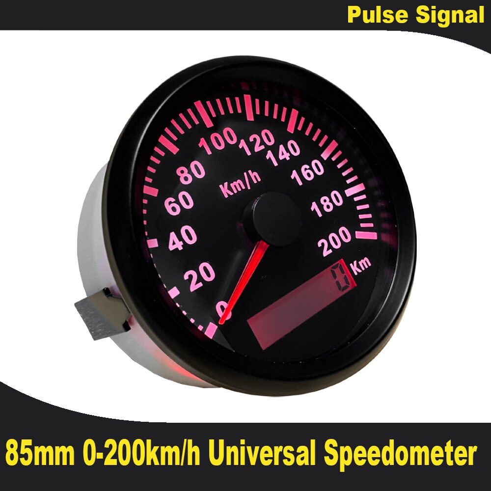 Universal 85mm Speedometer Odometer Speedo Gauge 200km/h for Car Truck Motor Auto with Red Backlight 12V 24V (Pulse Signal)