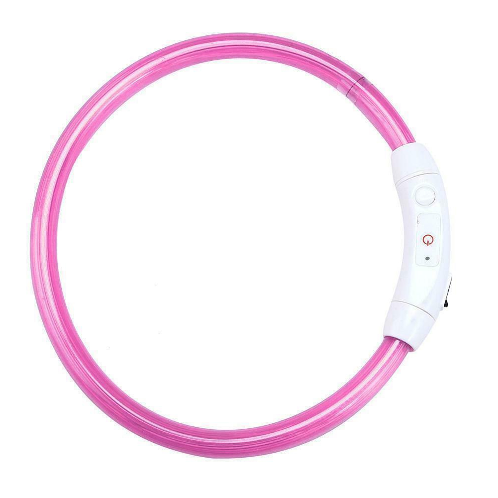 USB Rechargeable LED Dog Pet Collar Flashing Adjustable Safety Light Neck Chain H99F: M / Pink