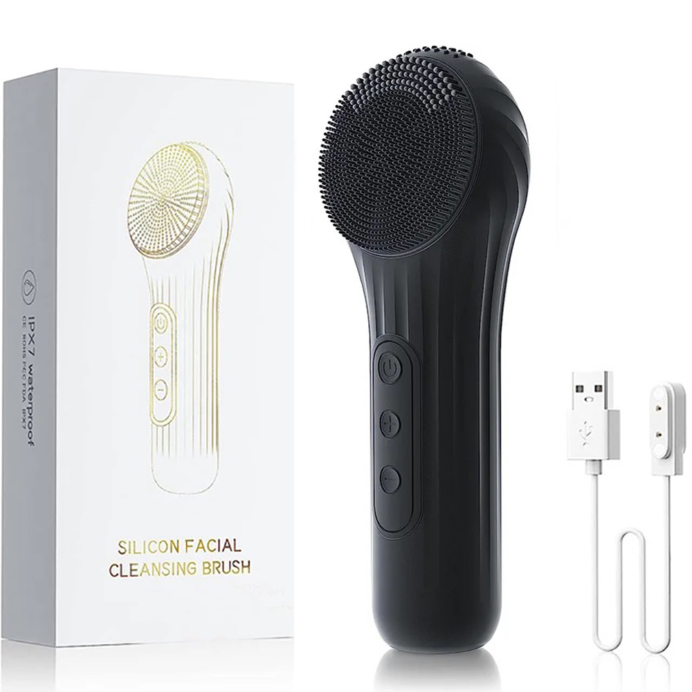 Sonic Waterproof Facial Cleansing Brush Rechargeable Scrubber Exfoliating Vibrating Deep Clean Face Cleaner Skin Care Tool: black