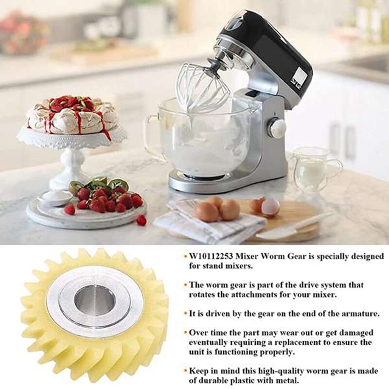 W10112253 9706416 Motor Brush W10380496 4162897 Mixer Worm Drive Gear for Kitchenaid Stand & 2 Pair of Motor Brushes