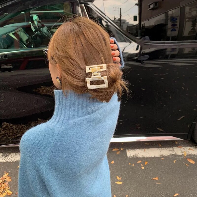 HUANZHI Hair Barrette Clamp Multicolor Acrylic Hollow Square Ponytail Grab Girls Hair Clip Hair Styling Accessories