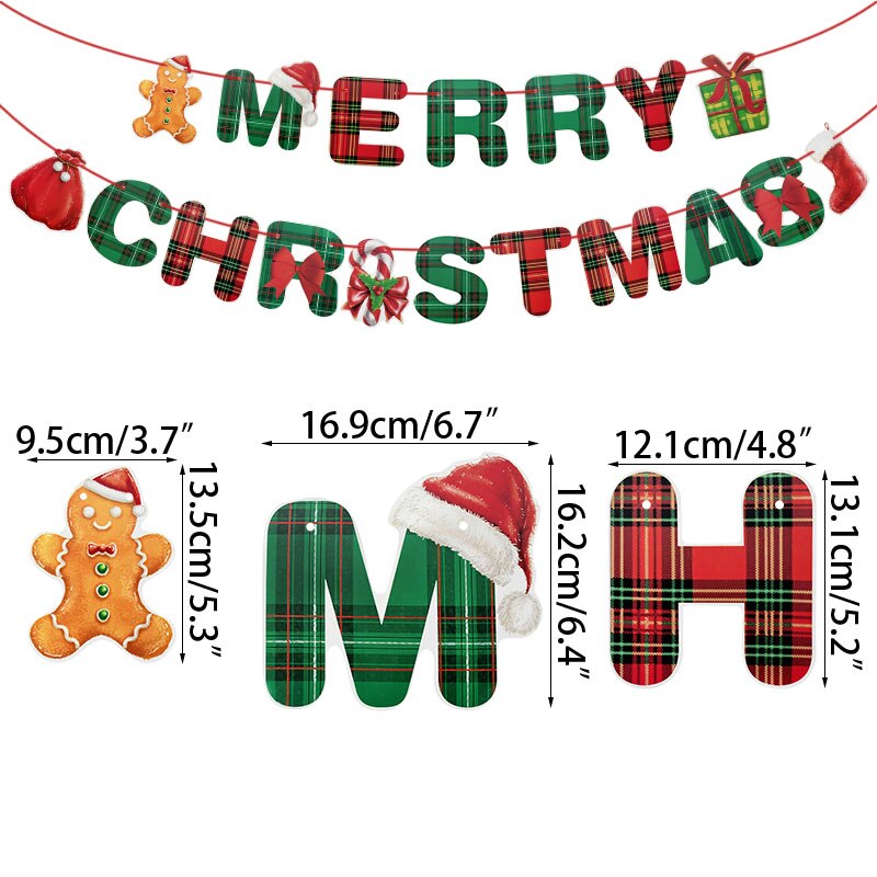 1set Christmas Banner Paper Hanging Flags Cartoon Santa Claus Snowman Deer Xmas Tree Bunting Garland Merry Christmas Decorations: B02