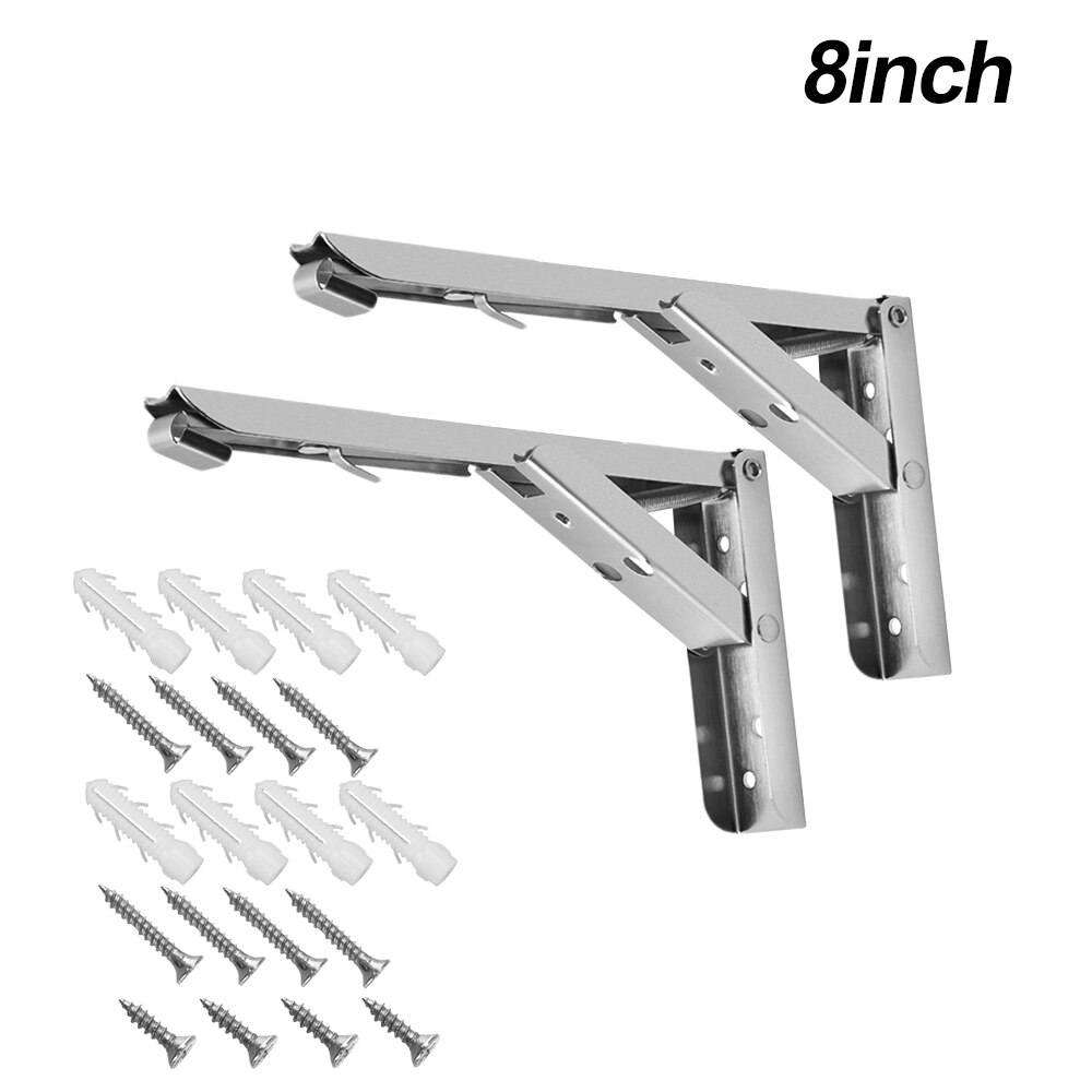 Triangle Table Shelf Bracket Heavy Support 2pcs Wall Mounted Stainless Steel Folding Angle Bracket 8-12 Inch: Stainless- 8 inch