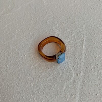Aomu färgglada transparenta kristallringar geometriska glasade glasringar för kvinnor tjejer korea ring smycken: E