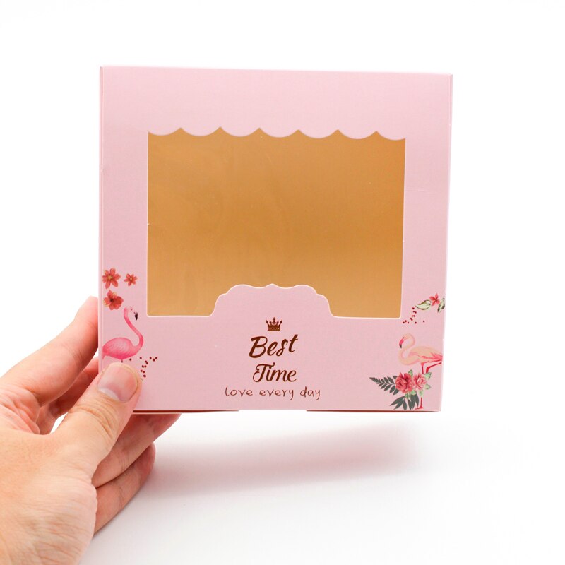 10 stk emballagekasse med pvc-vindue flamingo lyserød dekorationsfest favorit papir display pakke boks kage kasser bryllup