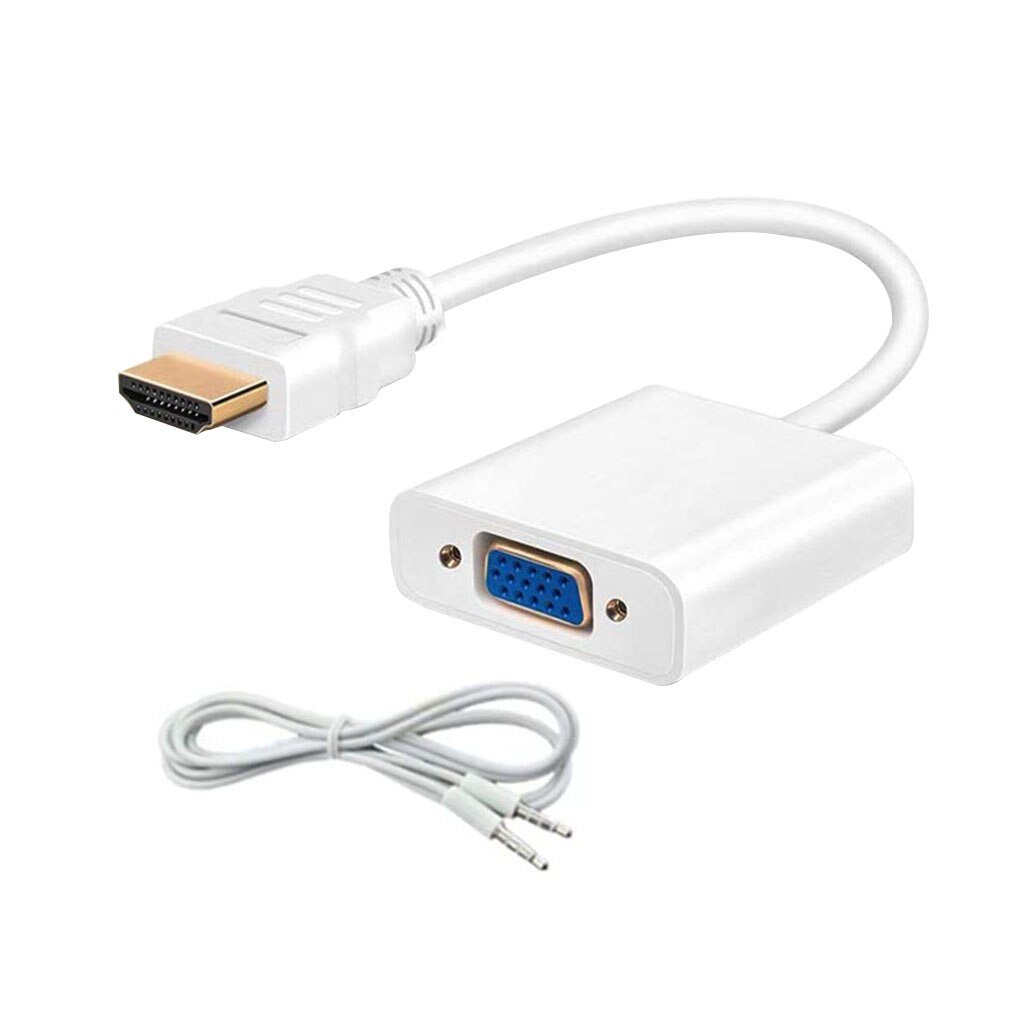 HDMI Male to VGA Famale Converter Adapter HDMI to VGA Cable Converter Digital Analog HD 1080P for PC Laptop Tablet: White with Cables