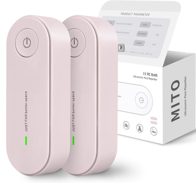 XIAOMI MITO Ultraschall Insekten Abweisend Elektronische Mückenschutz Mäuse Spinne Kakerlake Insektizid Schädlingsbekämpfung 2 Pack: Add UK  Adapter / 2 Pack pink