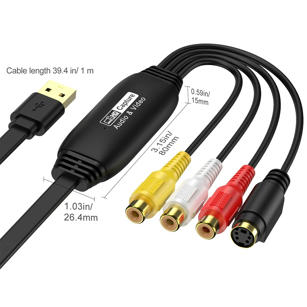 Tarjeta de captura de Audio y vídeo USB 2,0, adaptador convertidor analógico a Digital VHS Mini DV Hi8 DVD VCR para Windows, portátil, PC de escritorio