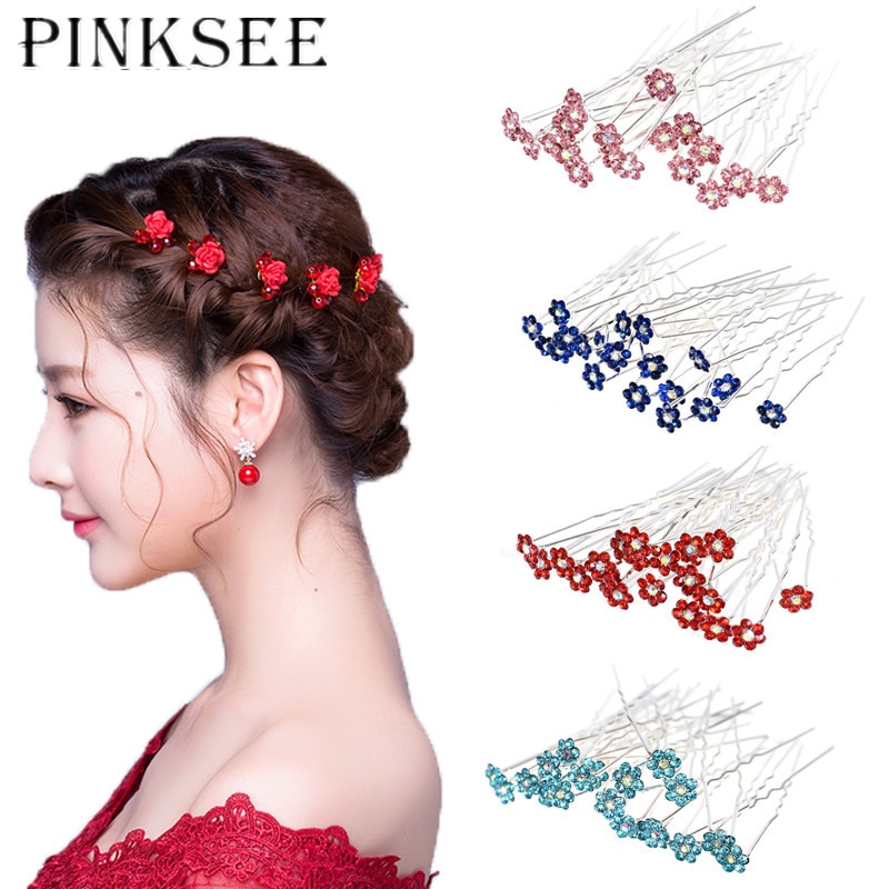 40 stks/partij Bridal Haar Pin Clear Crystal Rhinestone Rose Bloem Haar Clips Ornamenten Sieraden Haarspeldjes