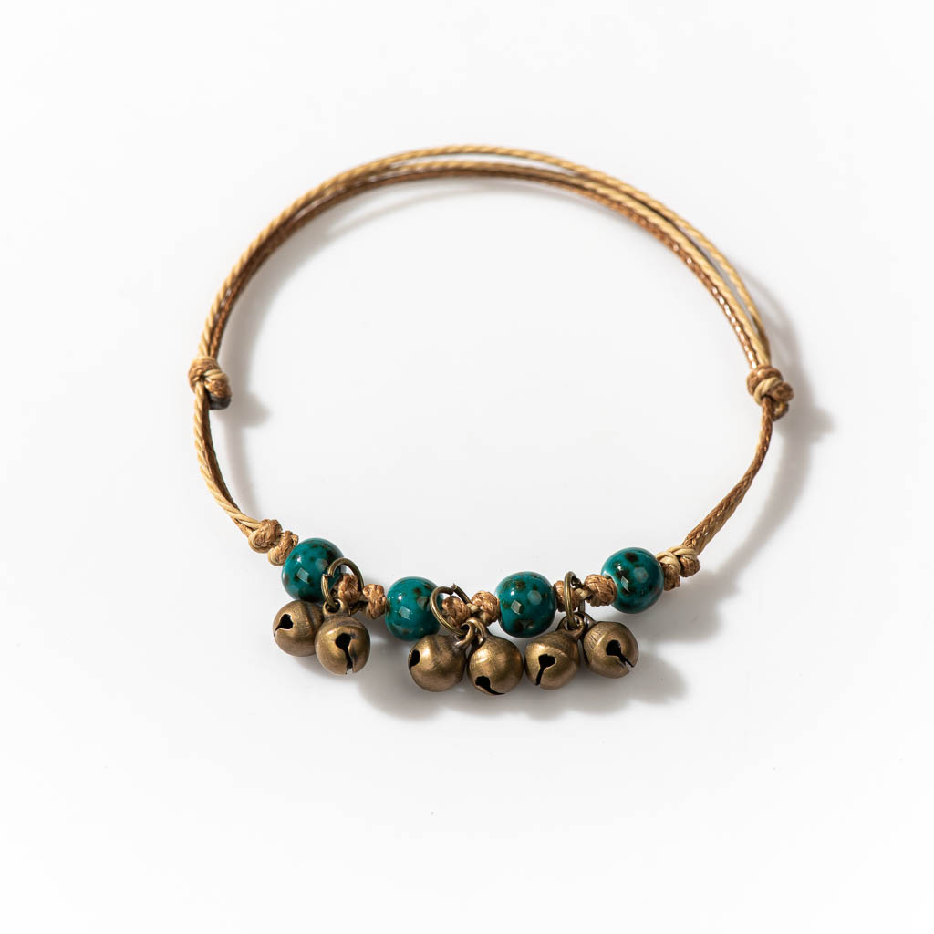 Handmade Ceramic Retro Style Beads Adjustable Size Bracelet Small Bell Low Price Items 1H901: Hot Stamping