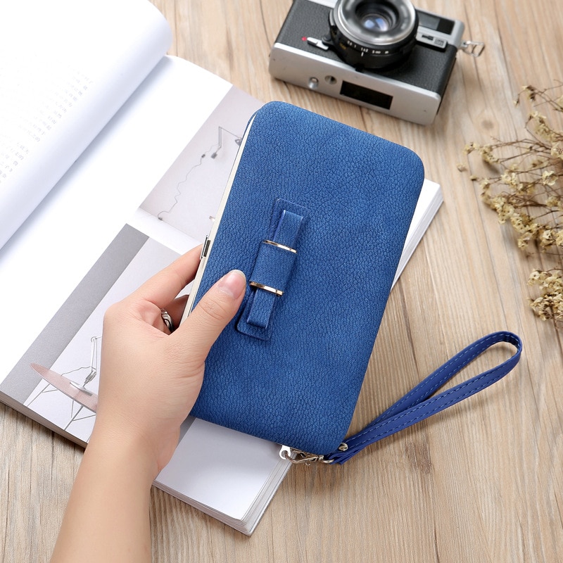 Purse bow women's wallet female famous brand card holders cellphone pocket PU leather clutch women wallet Large lychee 138Q