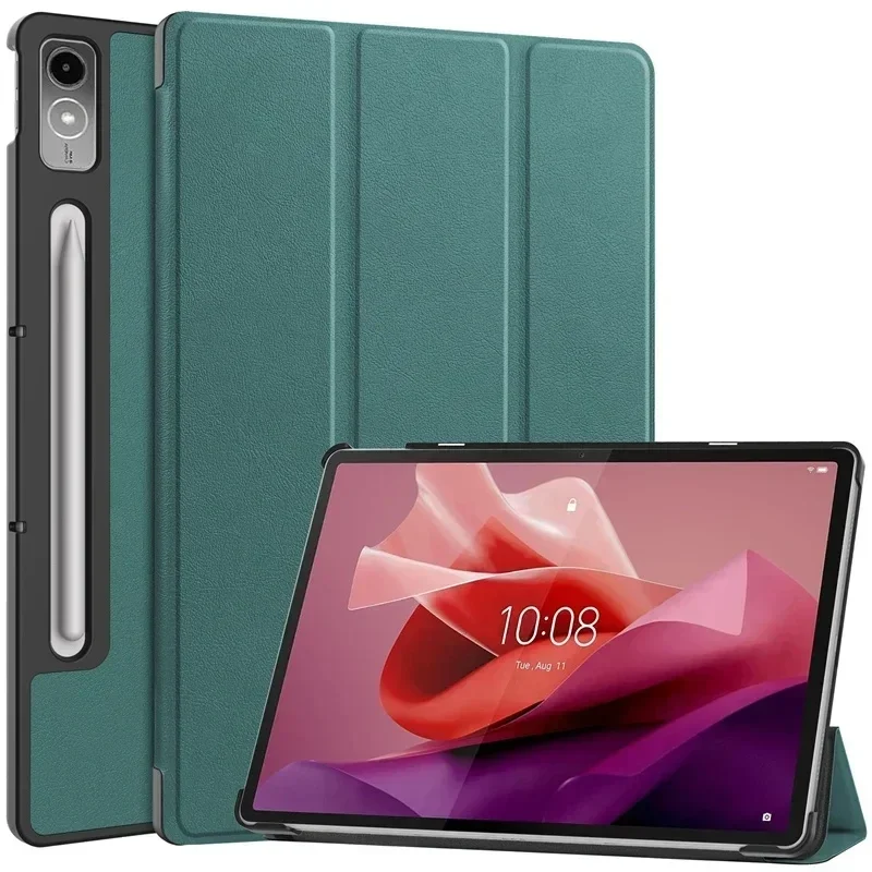 For Lenovo tab P12 12.7 Case Magnetic Tri-Folding PU Leather Stand Tablet Cover for Xiaoxin Pad Pro 12.7 12 7 inch TB371FC: 12.4 / green
