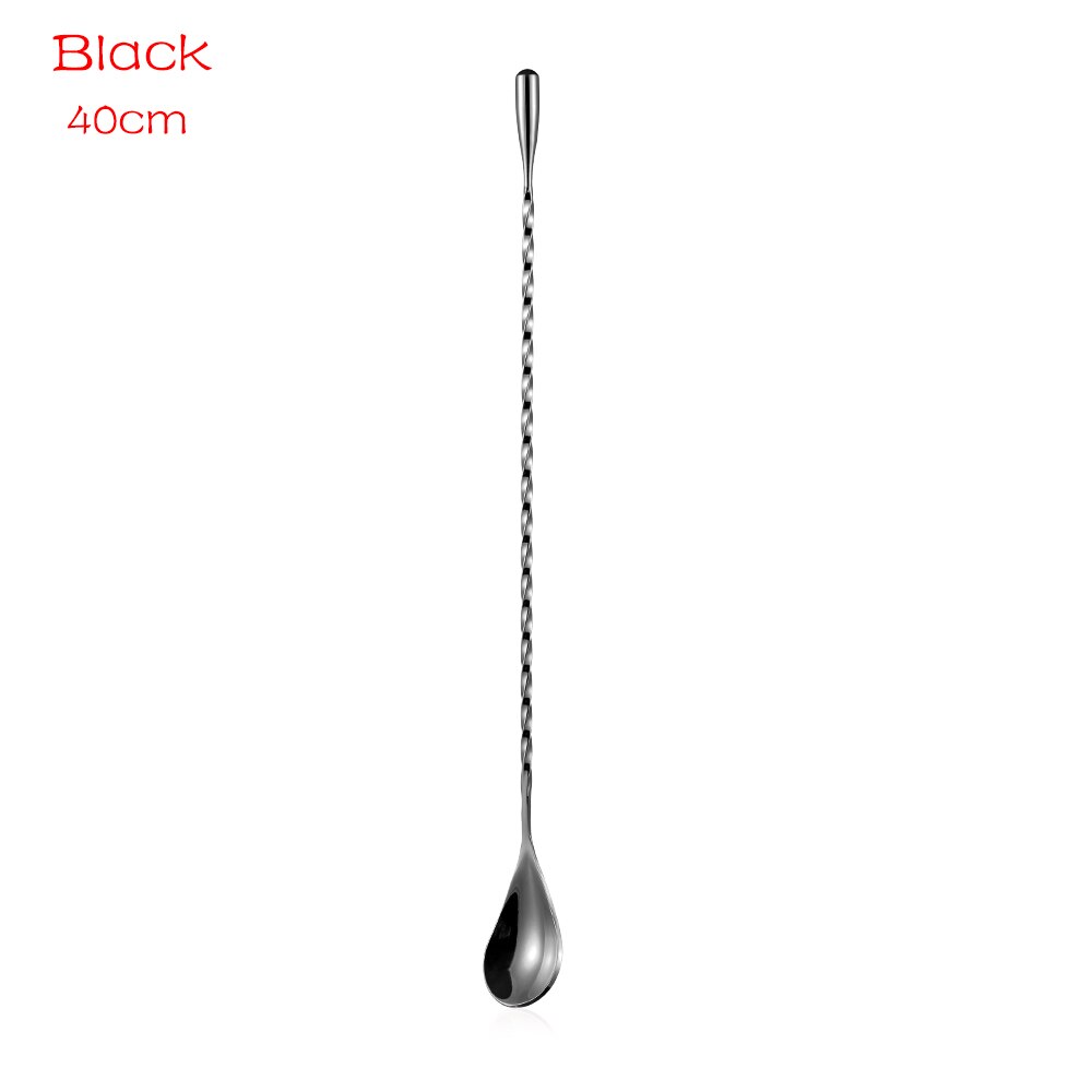 1PC Stainless Steel Stirring Cocktail Spoons Spiral Teadrop Spoon Bartender Tools Eco-Friendly Kitchen Supplies Accessories: 40cm black