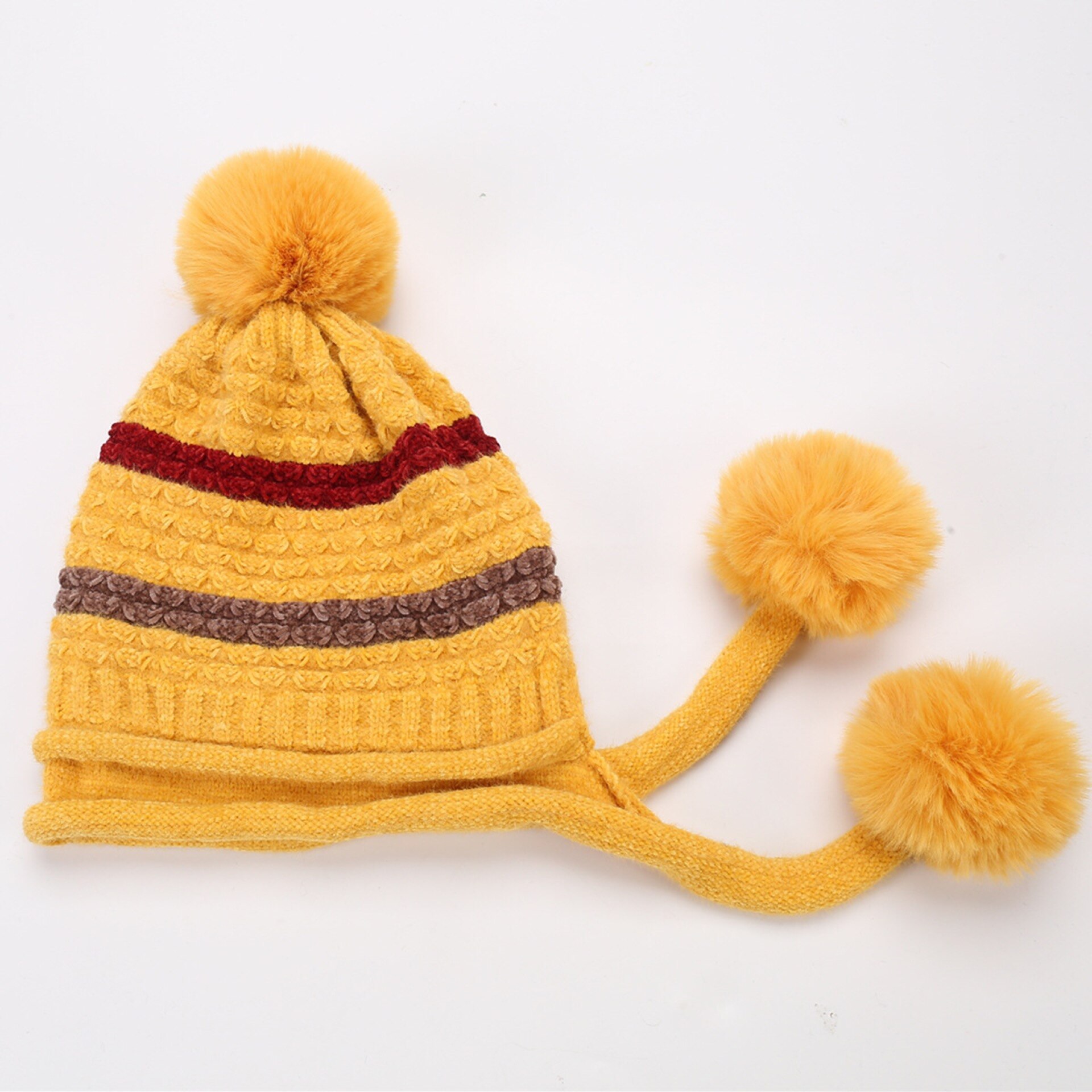 Gorro de punto de terciopelo para mujer, gorro grueso de estilo Ruso, negro, azul marino y blanco, cálido, novedad de otoño e invierno,: YELLOW