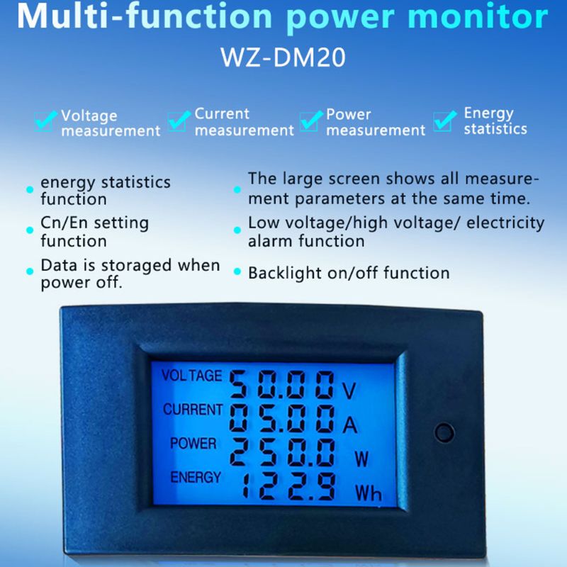 DC 7,5-100V 20A 2000W Energie Energie Meter Wattmeter Elektrische Tafel Messgerät Monitor Digital Anzeige Volt kwh Watt Ampere