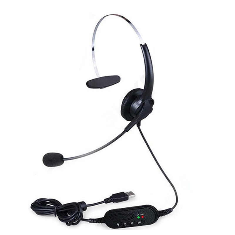 Single-Ear Headset Headband Earphone With Flexible Microphone USB 2m Cable Wired Computer Headset For Laptop PC Computer Call