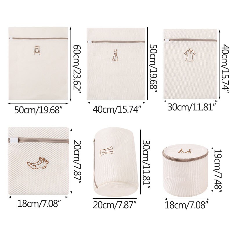 6pcs/Set Bathroom Embroidered Laundry Bag Household Washing Machine Storage Mesh Bag Thick Korean Wash Bag Laundry Tools