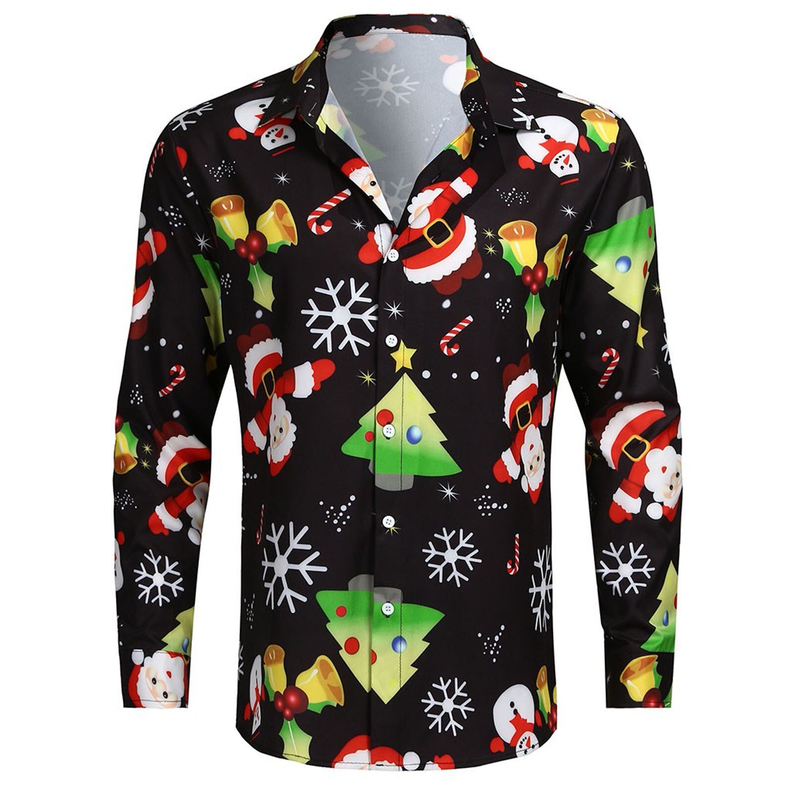40 # natal impressão camisas 2021 moda masculina manga longa botão acima dos homens vestido festa de formatura blusa roupas masculinas chemise homme: XXXL