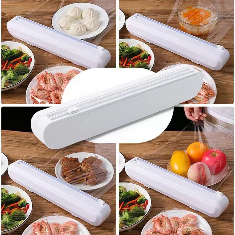 Vaststelling Eten Wrap Dispenser Cutter Punch-Gratis Folie Vershoudfolie Wrap Dispenser Plastic Sharp Cutter Opslag Houder Keuken Tool