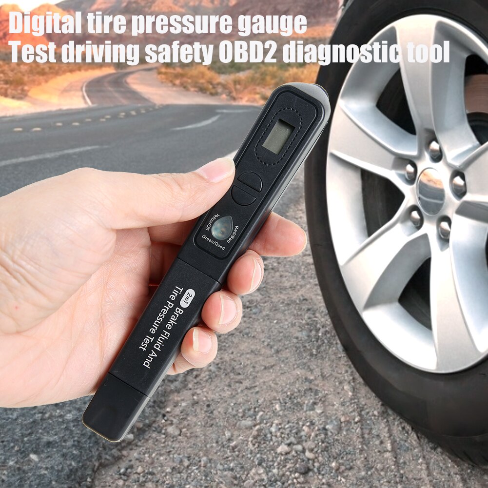 2 in 1 Universal Car Brake Fluid Tester Tire Pressure Gauge Digital Check Pen Vehicle Testing Tool for Automobile