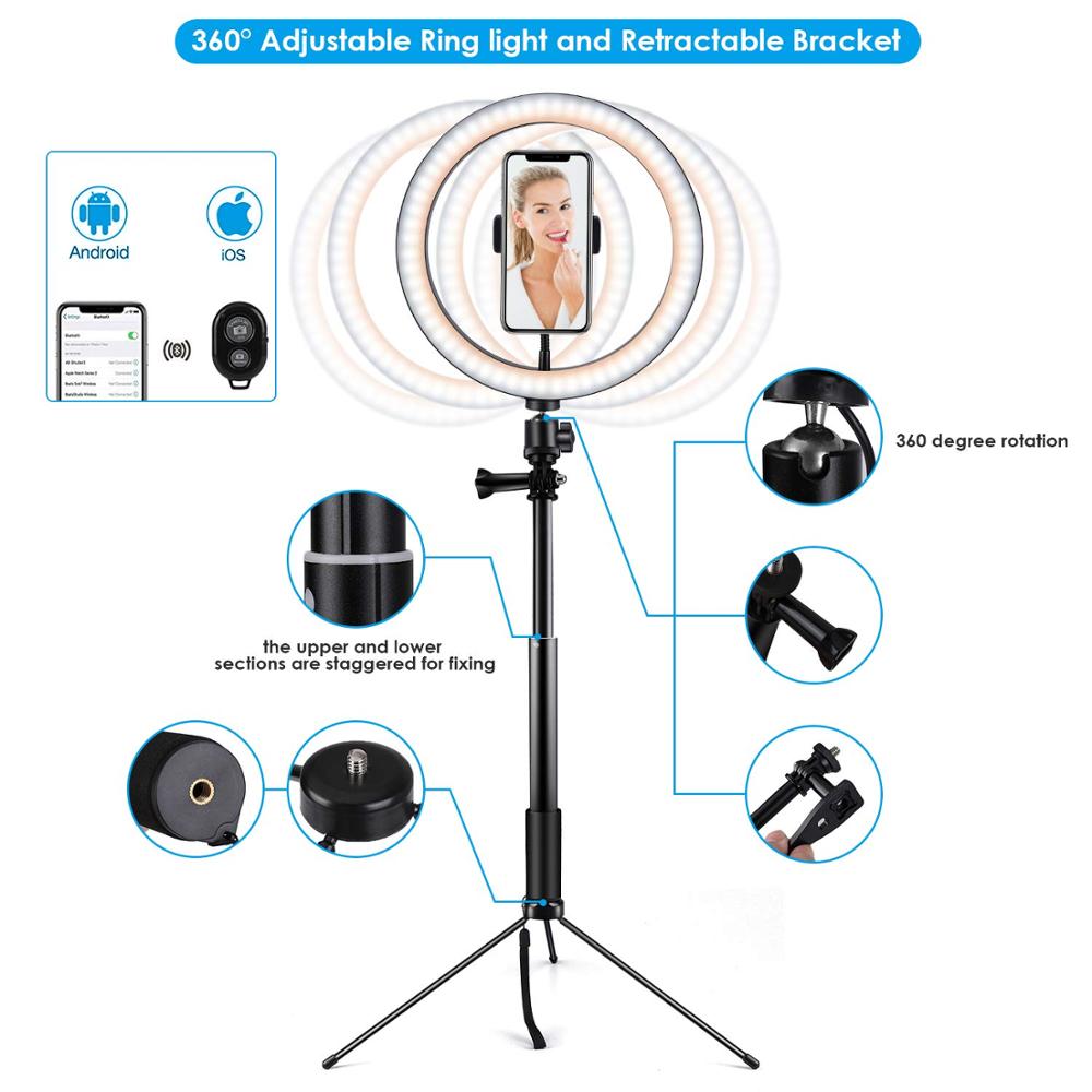 6/8/10 "support de lumière annulaire Photo Studio lampe ronde LED Photo Dimmable photographie Selfie anneau lumière de remplissage avec trépied