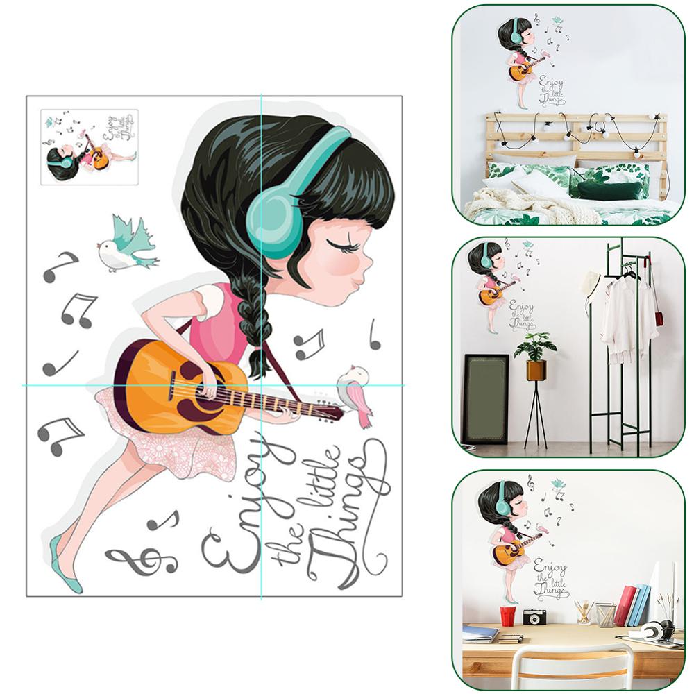 Diy Muurstickers Mooie Gitaar Meisje Muziek Sticker 3D Kinderkamer Decoratie Kawaii Baby Meisjes Slaapkamer Decor Behang