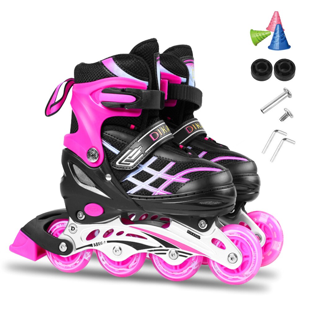 Adjustable Illuminating Inline Skates with Light Up Wheels for Kids and Youth Inline Skates for Girls Boys: Pink  L