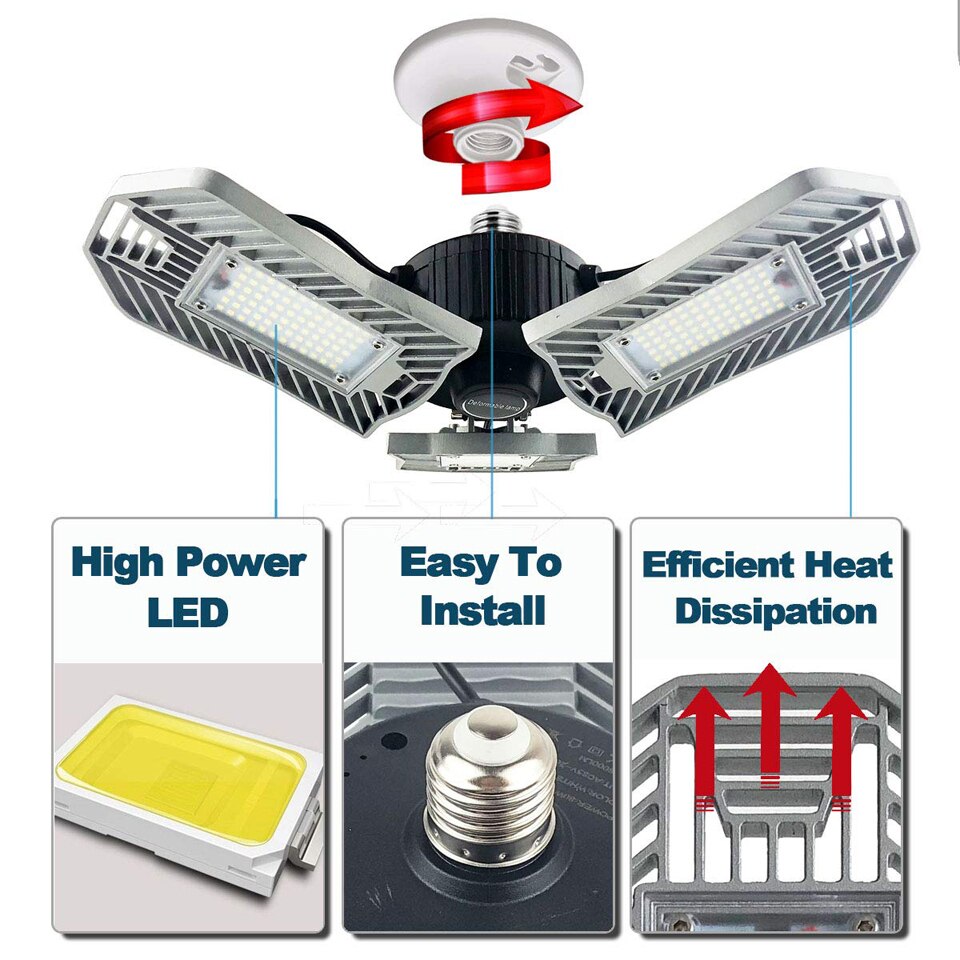 Luces para Garage LED 60W, luz de techo ajustable para garaje, bombillas de bombilla LED tipo mazorca deformables de alta intensidad, 6000LM para estacionamiento en sótano