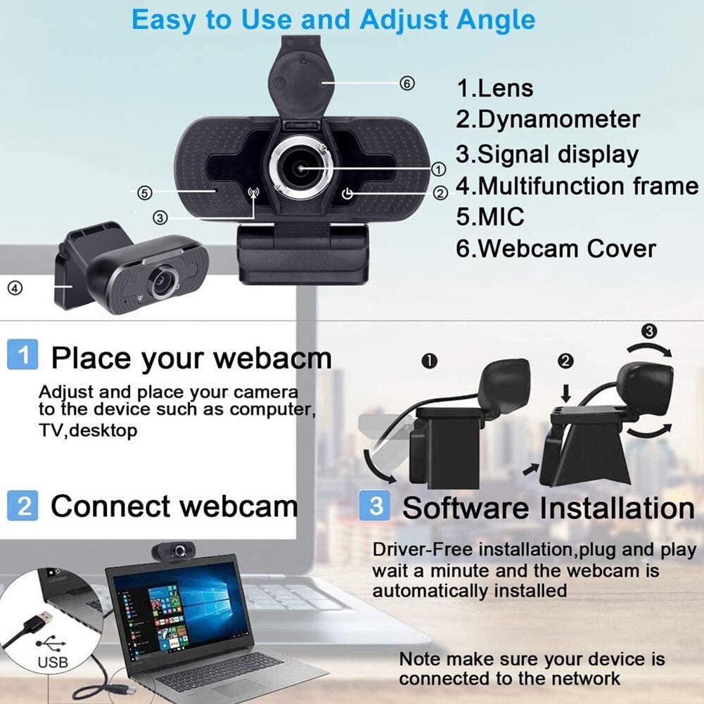 HD 1080P 5MP Webcam Built-in Microphone Auto Focus High-end Video Call Computer Peripheral Web Camera for PC Web Camera