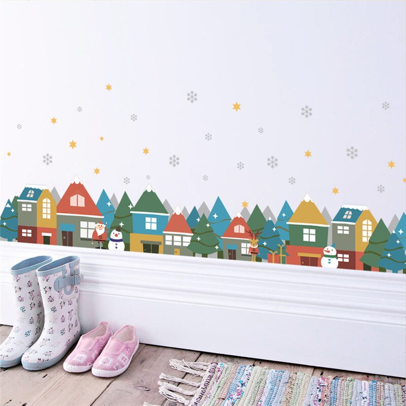 Christmas village snowflake wallstickers store vindusglass dekal fest stue dekorasjon