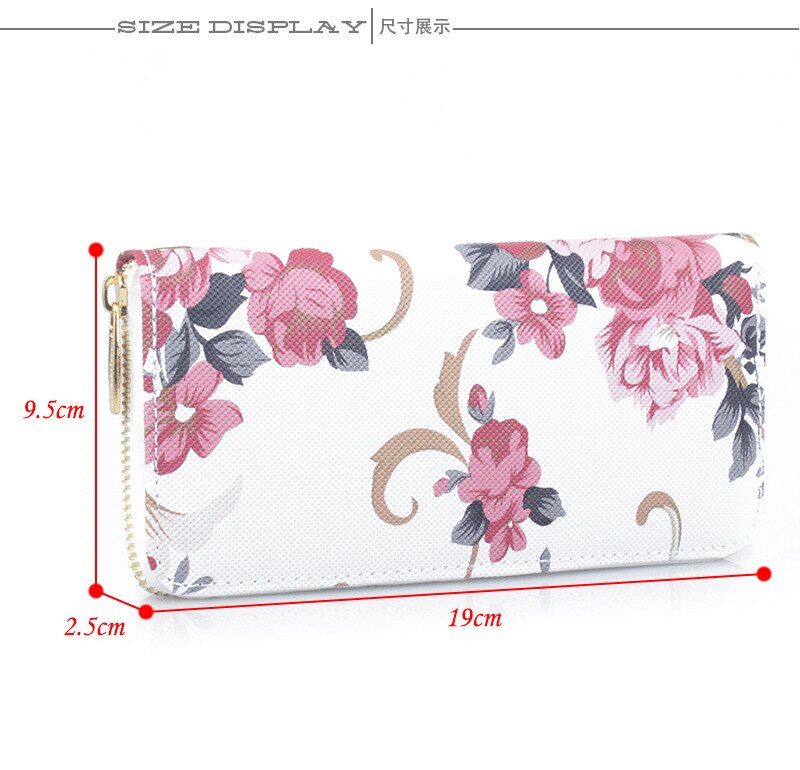 Women's Rose Print Wallet Long Handbag Wild Zipper Clutch Bag Multi-card Wallet Purse Card Holder cartera