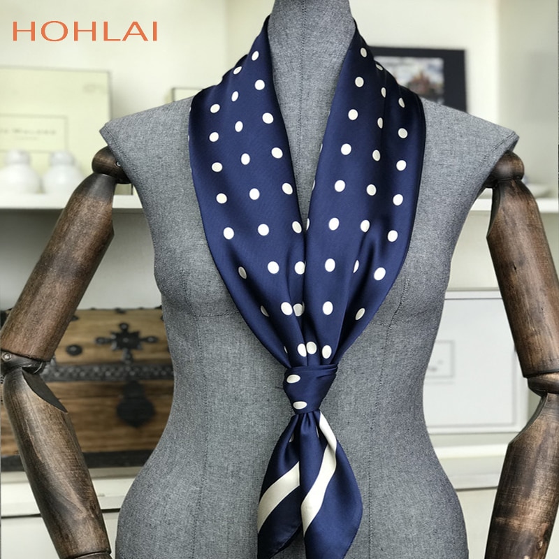 Navy Blue Dot Square Scarves Wraps90*90CM Women Accessories Seasons Sunscreen Large Silk Scarf Shawl Ladies HeadScarves