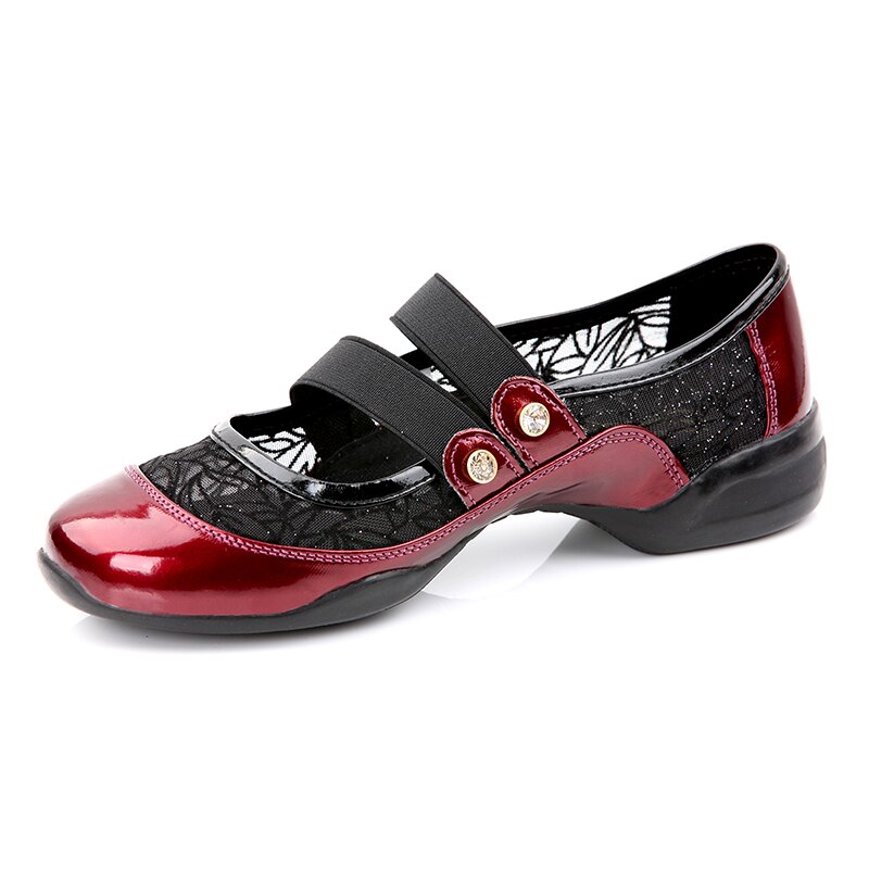 Women's Dance shoes For Women Girls Ladies Modern Tange Square Dancing Shoes Sneakers Patent Leather/Mesh Black/Red Salsa Shoe: DarkRed / 8