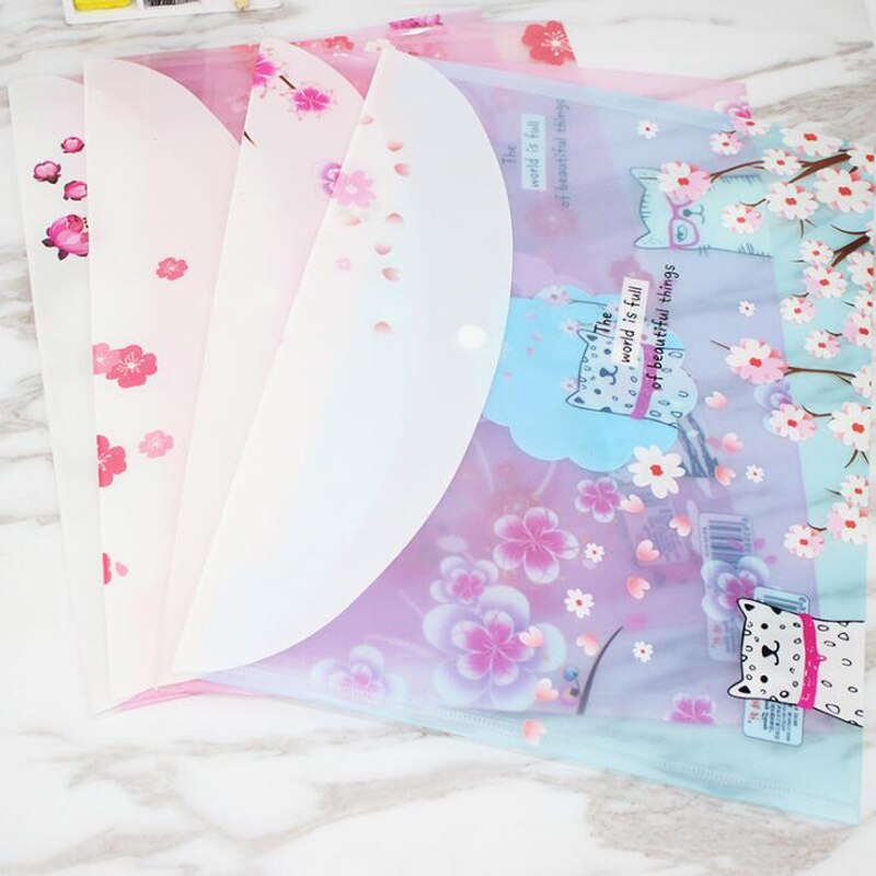 Kawaii Animals And Cherry Tree A4 Button Folder Cartoon Folder Office Archives Information Storage Bag