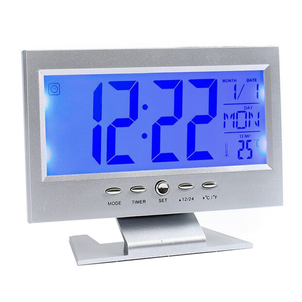 LCD Display Digital Snooze Function Electronic Alarm Clock Rectangle Shape Temperature Backlight Battery Powered Desk Bedroom