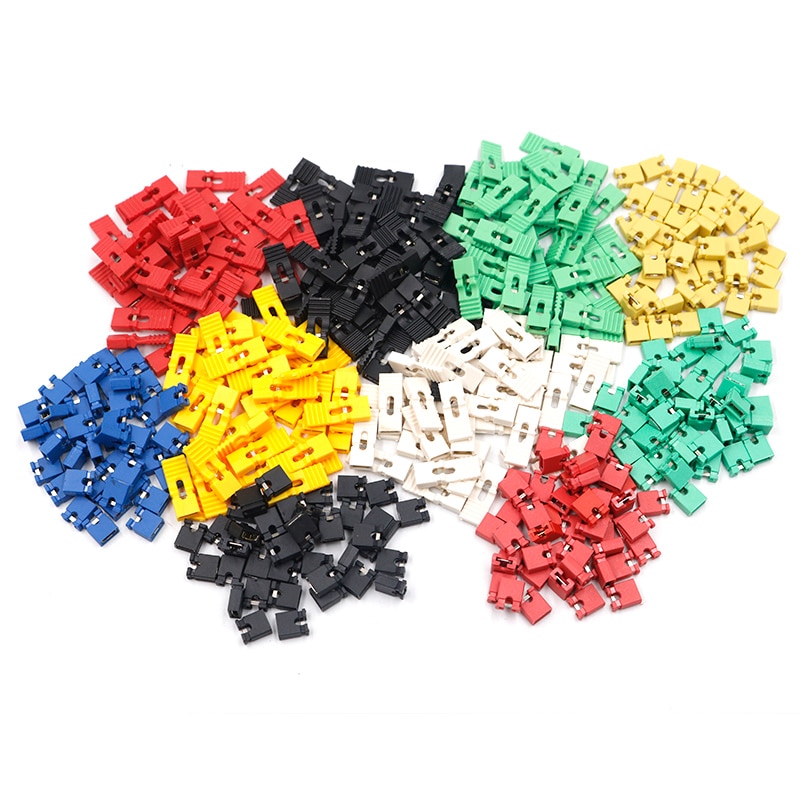 50pcs pas de cavalier capuchon court et têtes et boîtiers de fil 2.54MM SHUNT noir jaune blanc vert rouge bleu