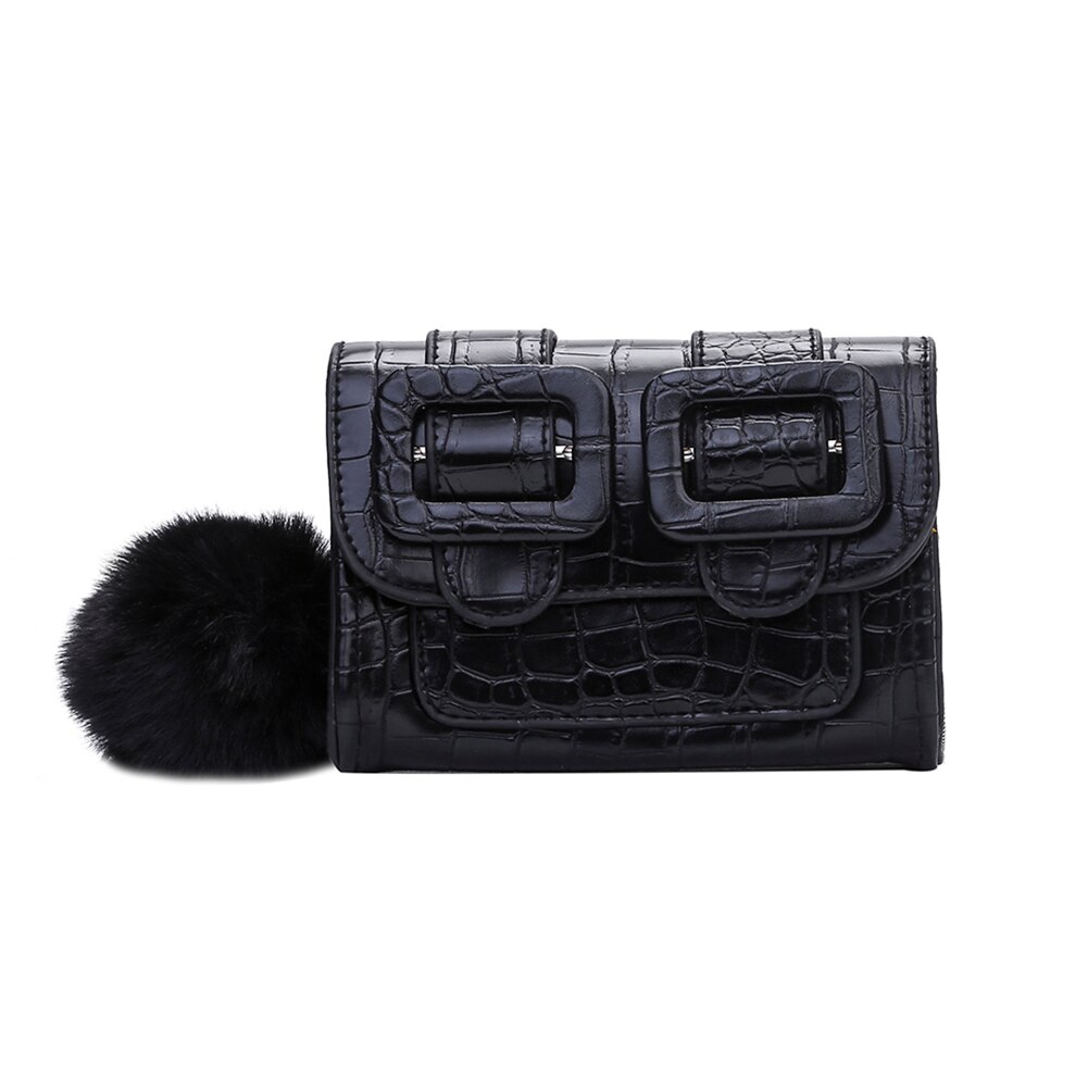 Mini vierkante crossbodytas met krokodillenmotief, leren dameshandtas met ketting en schoudertas: Zwart
