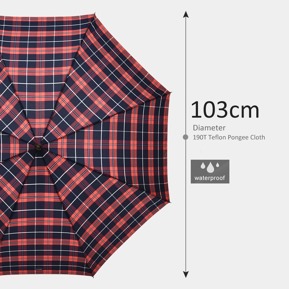 Scottish Plaid Umbrella Rain Women Bamboo Long Handle Umbrellas Windproof 8 K Stick Golf Umbrella Folding 190T Pongee Paraguas
