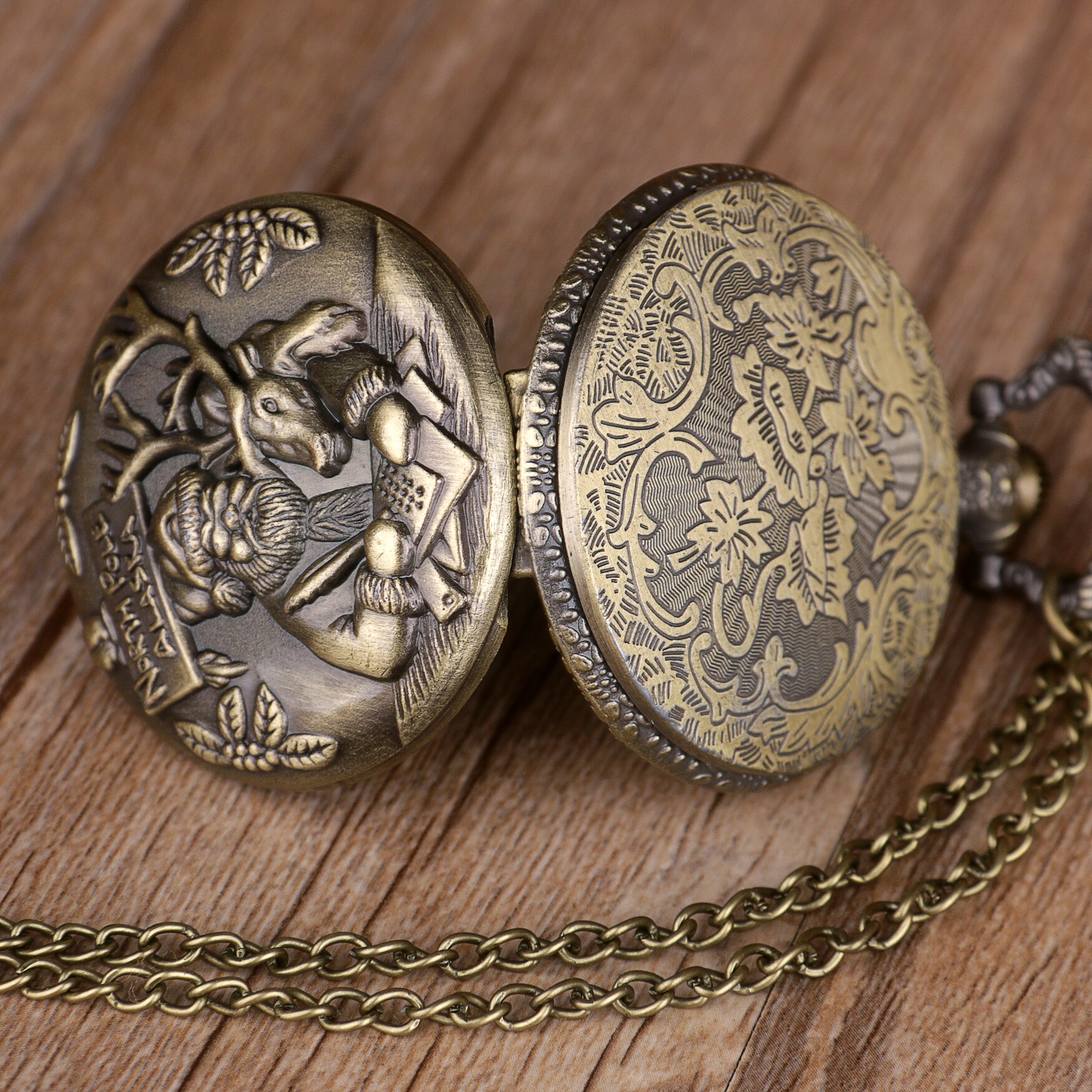 Bronse kvarts lommeur herre dame julenissen lommeklokker halskjede kjede klokke jul