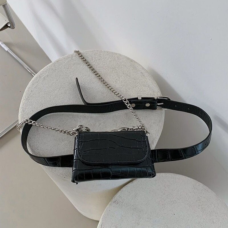 Vrouwen Krokodil Taille Fanny Pack Mode Pu Lederen Heuptas Schouder Purse Met Metalen Kettingen