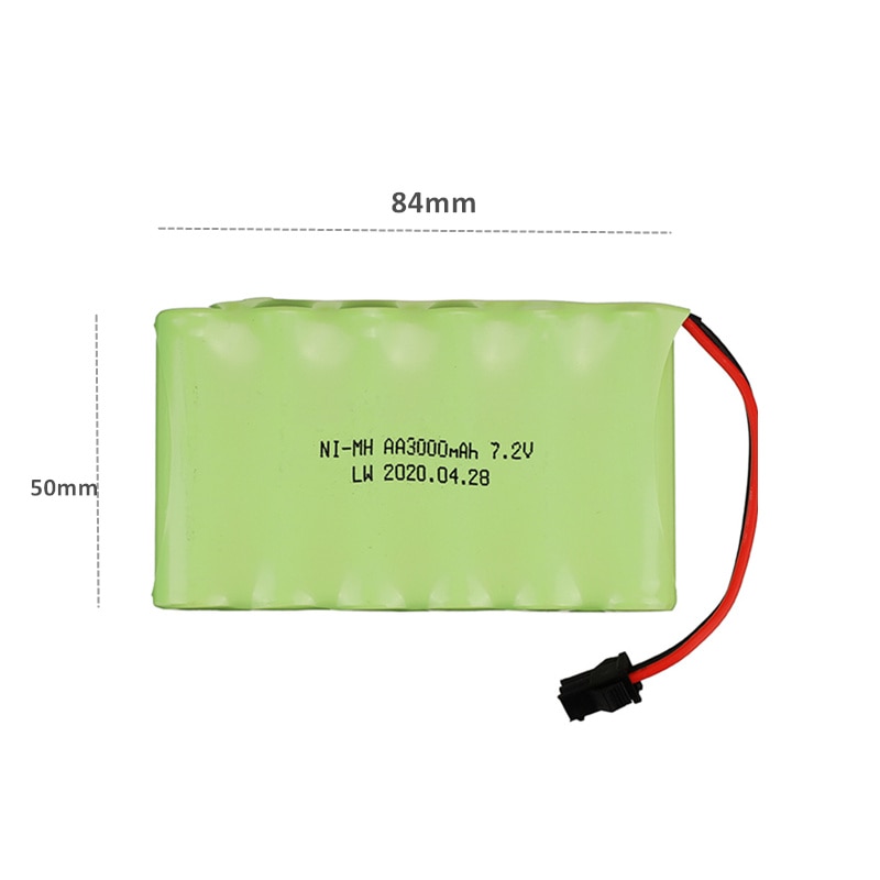 Yangers Batterie Rechargeable 7.2V 2400mAh Ni-MH Avec Connecteur SM-2P Femelle + Chargeur USB Rapide – Idéale Pour Voitures RC Tout-Terrain, Camions Jumper Toys Et Jouets Télécommandés